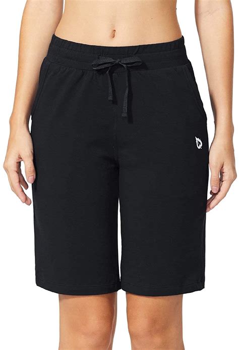 Baleaf Womens 10 Active Bermuda Shorts Jersey Walking Knit Black