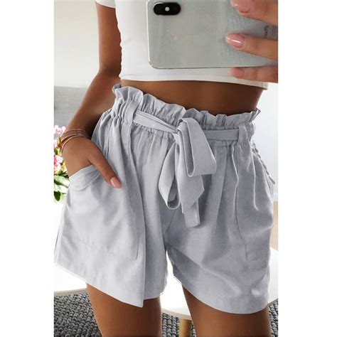 Женские удобные шорты с высокой талией и карманами, повседневные летние ...