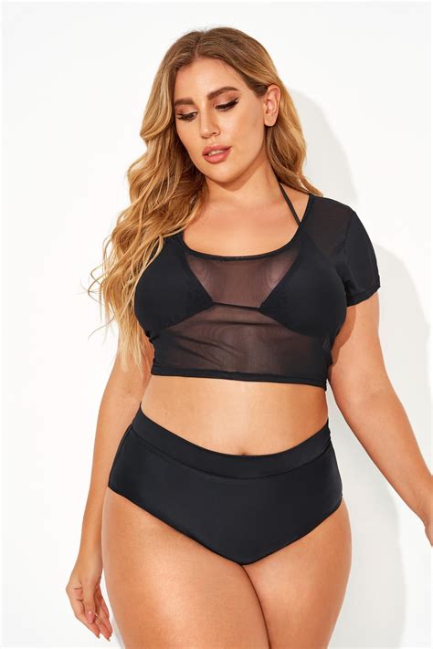 Black Sexy Women Mesh Crop Bikini Top Meet Curve Meet Curve