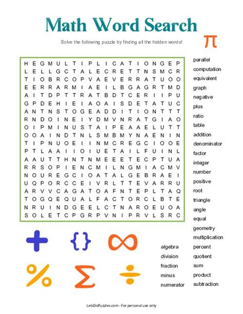 Math Vocabulary Word Search Printable Word Search Maker