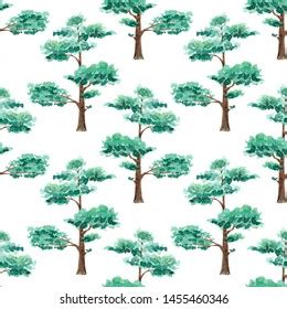 Watercolor Pine Trees Seamless Pattern Wrapping Stock Illustration