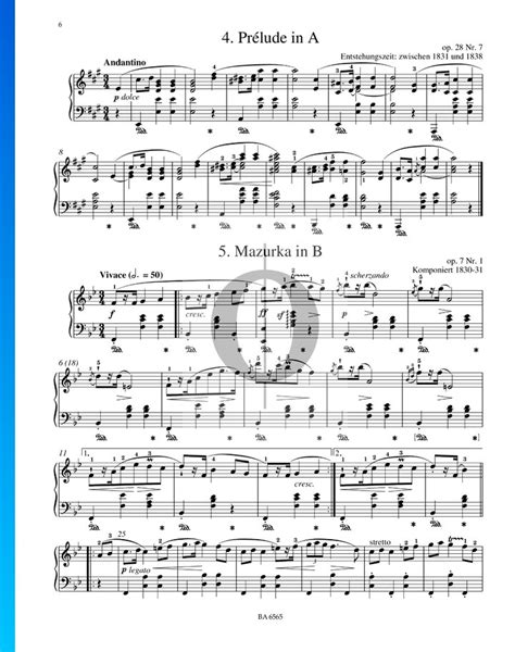 Prélude In A Major Op 28 No 7 Frédéric Chopin Piano Sheet Music