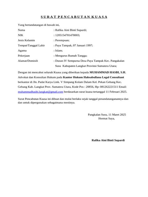surat pencabutan kuasa rafika aini