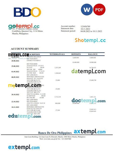 Philippines BDO bank statement template in Word and PDF format by shotempl3 - Issuu