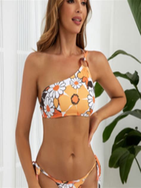 Buy URBANIC Women Orange Floral Lace Up Swim Bikini Set Swimwear For Women Myntra