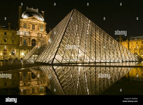 The Louvre Pyramid At Night Paris France Stock Photo Alamy