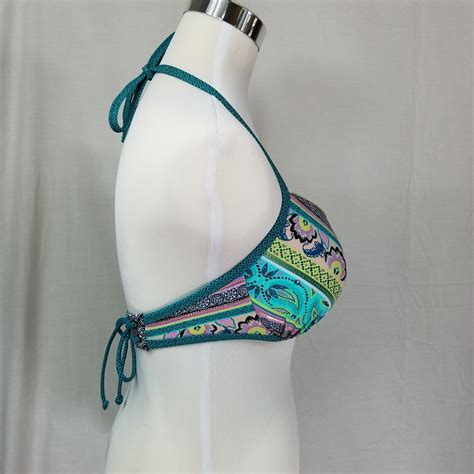 Shade Shore Paisley Green Light Lift Halter Bikini Top Size 36D New