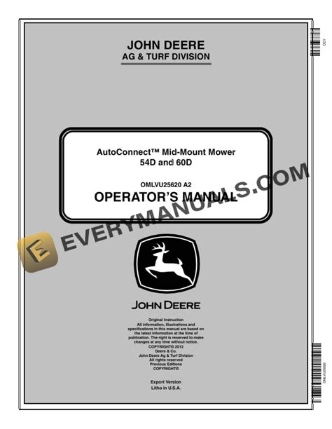 John Deere AutoConnect Mid Mount Mower 54D And 60D Operator Manual