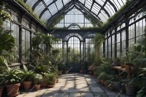 Premium Photo | A Victorian greenhouse with exotic plants and wrought ...