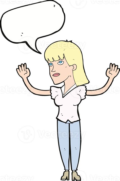 Cartoon Woman Throwing Hands In Air With Speech Bubble 44947345 Png