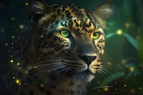 Premium AI Image Leopard Portrait Close Up On Dark Background Neural