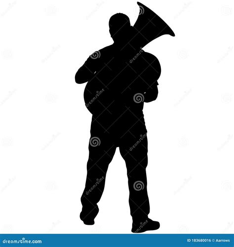 Silhouette of Musician Playing the Tuba on a White Background Stock ...