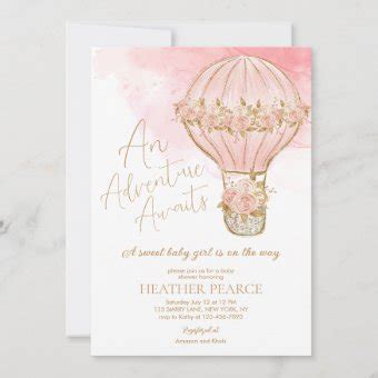Adventure Awaits Hot Air Balloon Baby Shower Invitation Zazzle