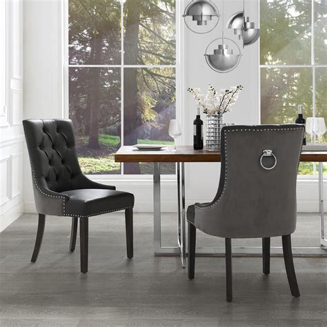 Noble House Jace Brown Leather Button Tufted Dining Chair Set Of