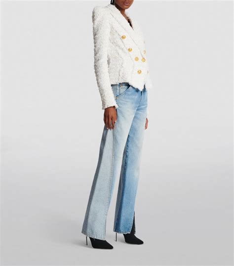 Womens Balmain White Tweed Double Breasted Blazer Harrods Uk