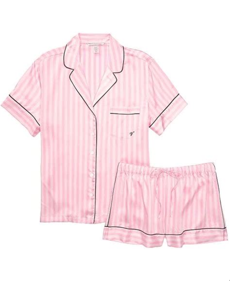 Victoria's Secret Satin Pajama Set, Short Sleeve Button Down & Shorts ...