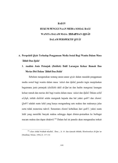 BAB IV HUKUM PENGGUNAAN MEDIA SOSIAL BAGI WANITA DALAM MASA IDDAH DAN