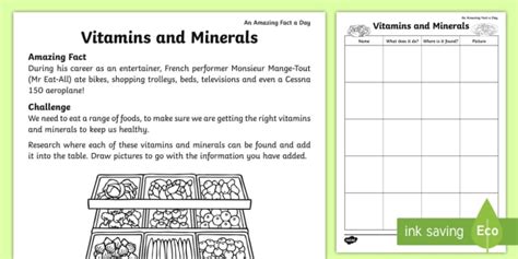 Healthy Eating Vitamins And Minerals Worksheet Teacher Made