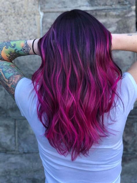 Fuschia Purple Balayage Orchid Hair Color Pink Purple Hair Vivid