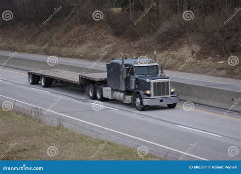 Flatbed Semi Truck On The Highway Stock Image - Image: 606371