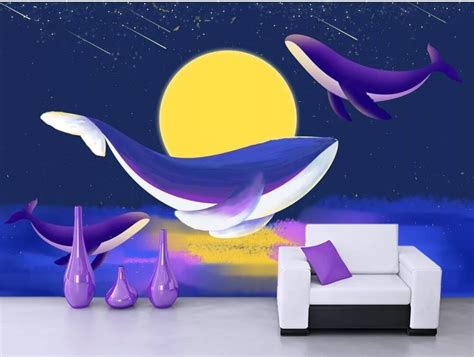 Фотообои Арт. AL091114 - Киты и желтая луна