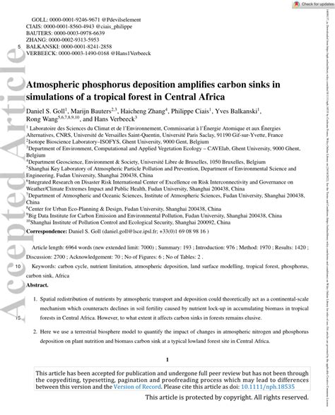 Pdf Atmospheric Phosphorus Deposition Amplifies Carbon Sinks In