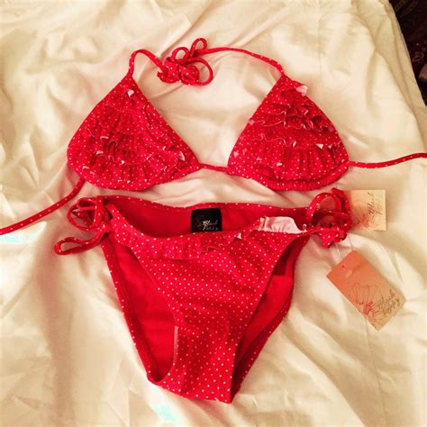 NWT Red Polka Dot Bikini Never Worn Medium Top And Depop