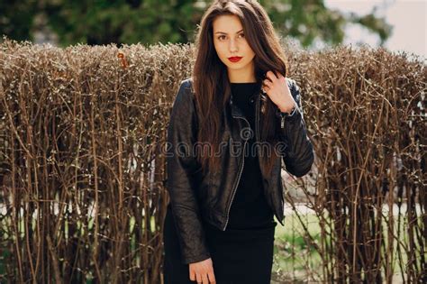 Beautiful Brunette Poses For Photos Stock Image Image Of Brunette Outside 54203649