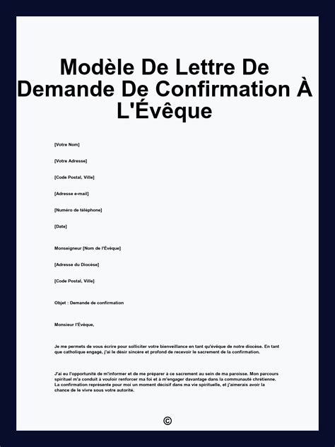 Modèle De Lettre De Demande De Confirmation À L'Évêque