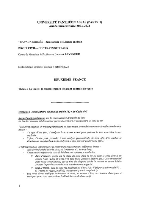 Leveneur 02 10 23 Assas TD2 Droit des contrats spéciaux Studocu