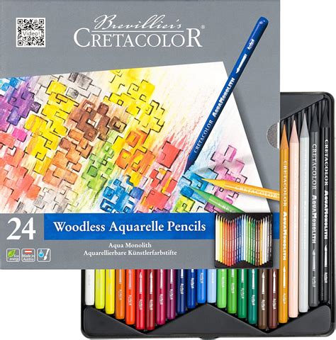 CRETACOLOR Aqua Monolith Woodless Watercolour Pencils Tin 24 Assorted