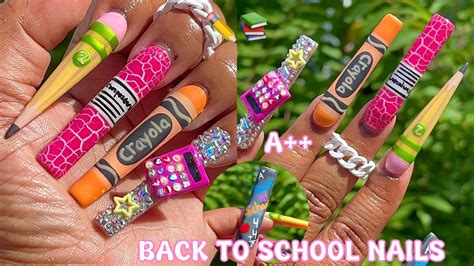 ️📚 Back To School Nails📓 🖍️ 3d Nail Art 🎨 Step By Step Acrylic Nail