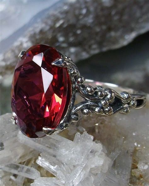 Red Ruby Ring Solid Sterling Silver 6ct Oval Cut Simulated Red Ruby