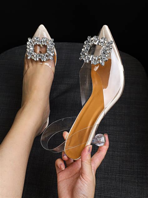 Tacones Con Dise O De Diamante De Imitaci N De Punta Abierta Con Tac N