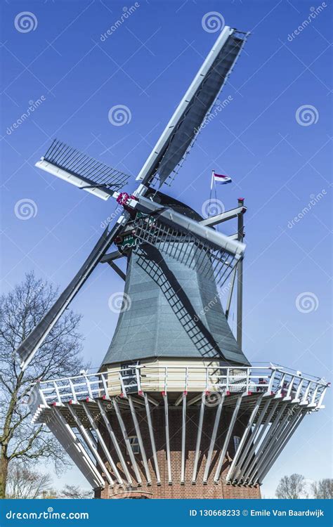 Close Up Of A Windmill With A Beautiful Blue Sky Background Stock Image