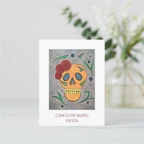 Cinco De Mayo Fiesta Colorful Sugar Skull Party Invitation Postcard