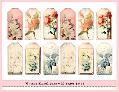 Vintage Floral Tags Junk Journal Ephemera Kit Vintage Floral Etsy