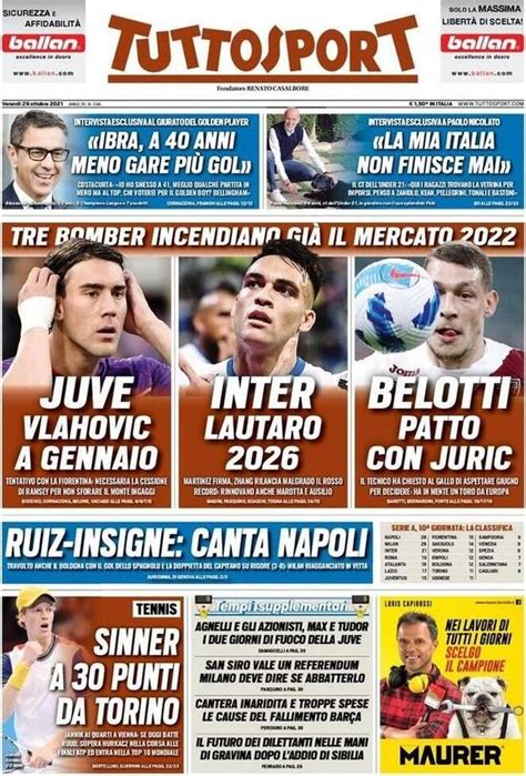 Prima pagina Tuttosport Vlahovic verso la Juventus già a gennaio