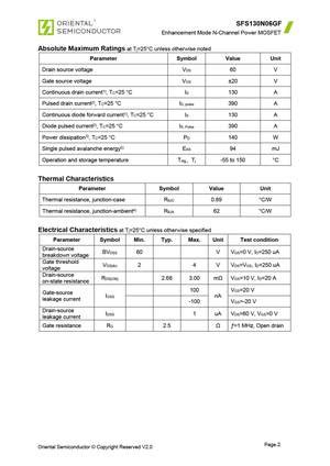 SFS130N06GF MOSFET Datasheet Pdf Equivalent Cross Reference Search