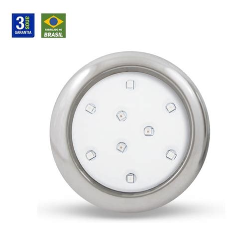 Luminária De Piscina Led Branco Quente 9w 80mm Corpo Inox