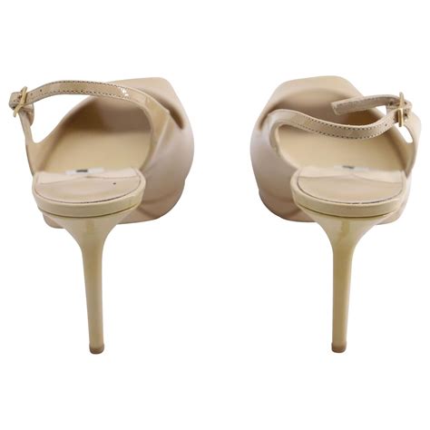 Jimmy Choo Peep Toe Sling Back Pumps In Nude Patent Leather Flesh Ref Joli Closet