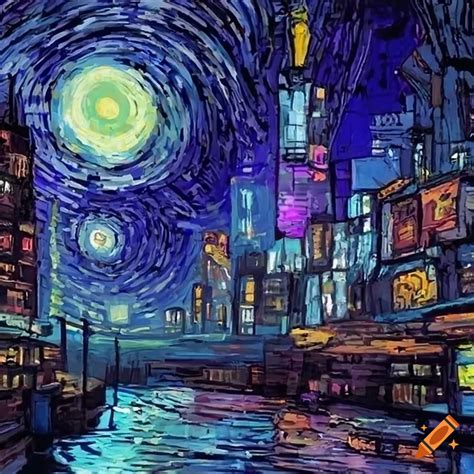 Cyberpunk Cityscape Inspired By Van Gogh On Craiyon