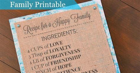 A Glimpse Inside: "Recipe for a Happy Family" Printable