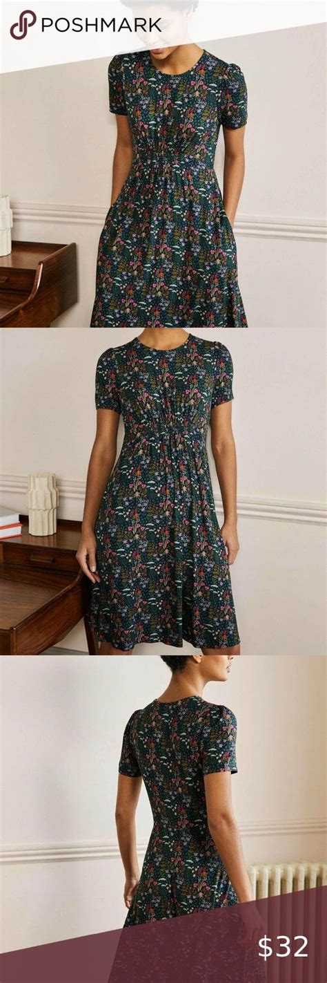 Boden French Navy Wildflower Bloom Floral Crew Neck Jersey Dress