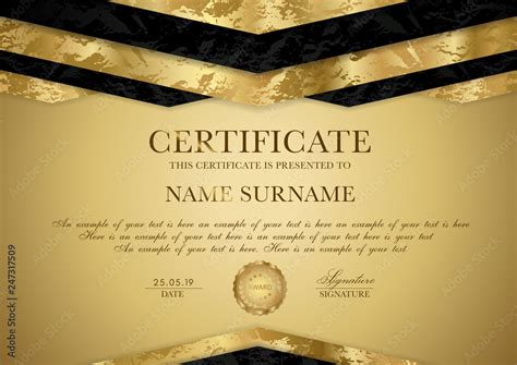 Certificate template with geometry frame and gold badge. Luxury gold ...