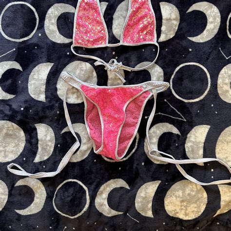 Pink Sequin Festival Outfit Bikini Top And Bottom Depop