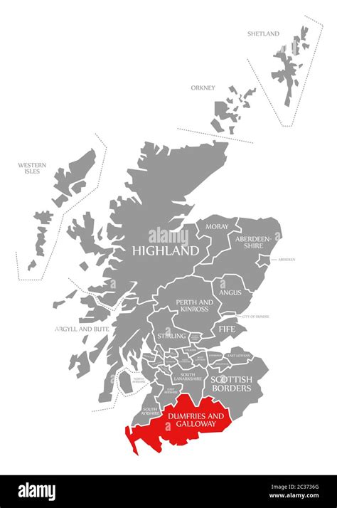 dumfries  galloway red highlighted  map  scotland uk stock photo alamy