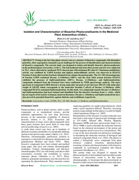 Pdf Isolation And Characterization Of Bioactive Phytoconstituents In