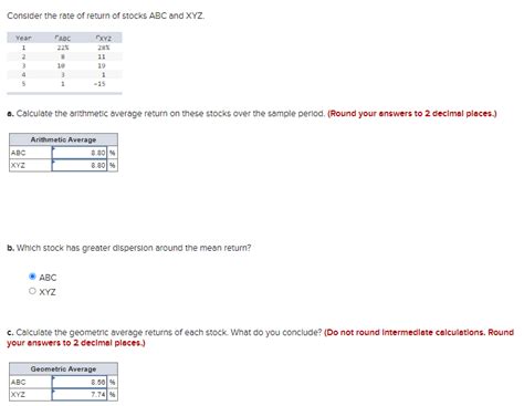 Solved Consider the rate of return of stocks ABC and XYZ. a. | Chegg.com 