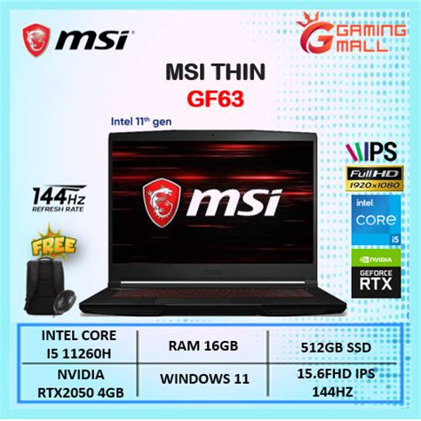 Jual Msi Thin GF63 I5 11260H Rtx2050 4gb 16gb 512gb win 11 full hd ips ...